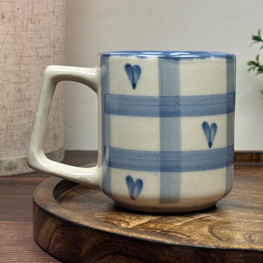 Blue Heart Grid Ceramic Mug