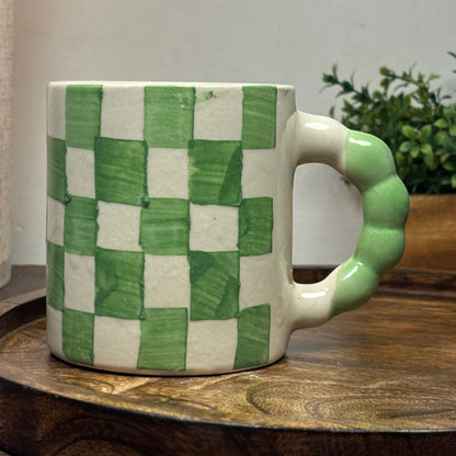 Green Checks Ceramic Mug