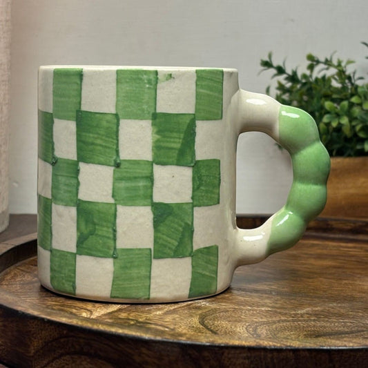 Green Checks Ceramic Mug