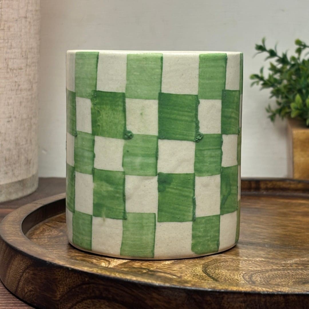 Green Checks Ceramic Mug