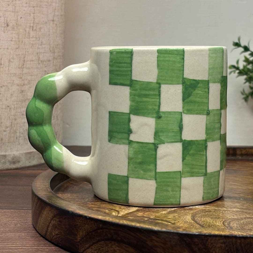Green Checks Ceramic Mug