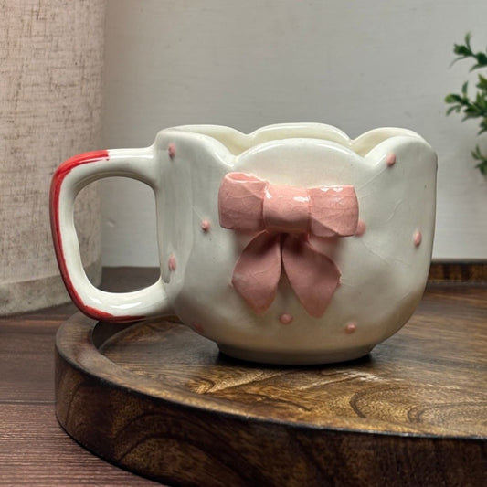 Scalloped Pink Bow Ceramic Mug