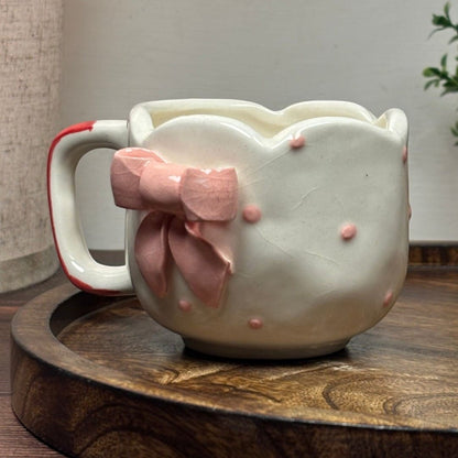 Scalloped Pink Bow Ceramic Mug