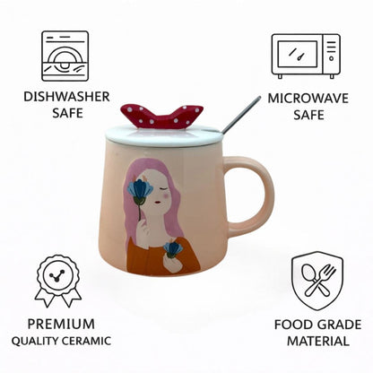 Serene Savage Ceramic Cup (With Spoon and Lid)