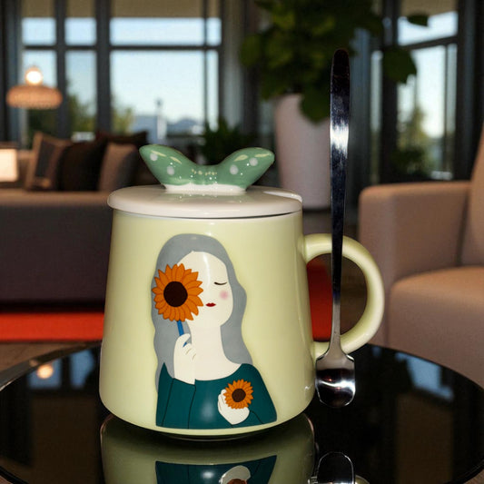 Serene Savage Ceramic Cup (With Spoon and Lid)