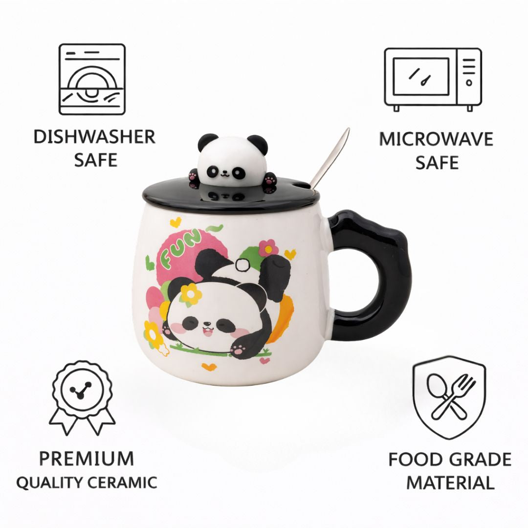 Panda Petals Ceramic Mug (With Spoon and Lid)