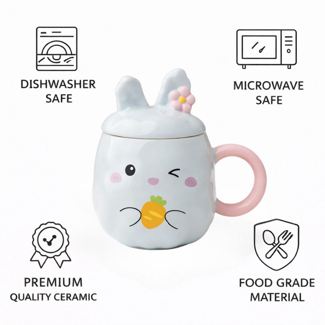 Blush Bunny Ceramic Mug (With Lid) - Blue