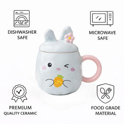 Blush Bunny Ceramic Mug (With Lid) - Blue