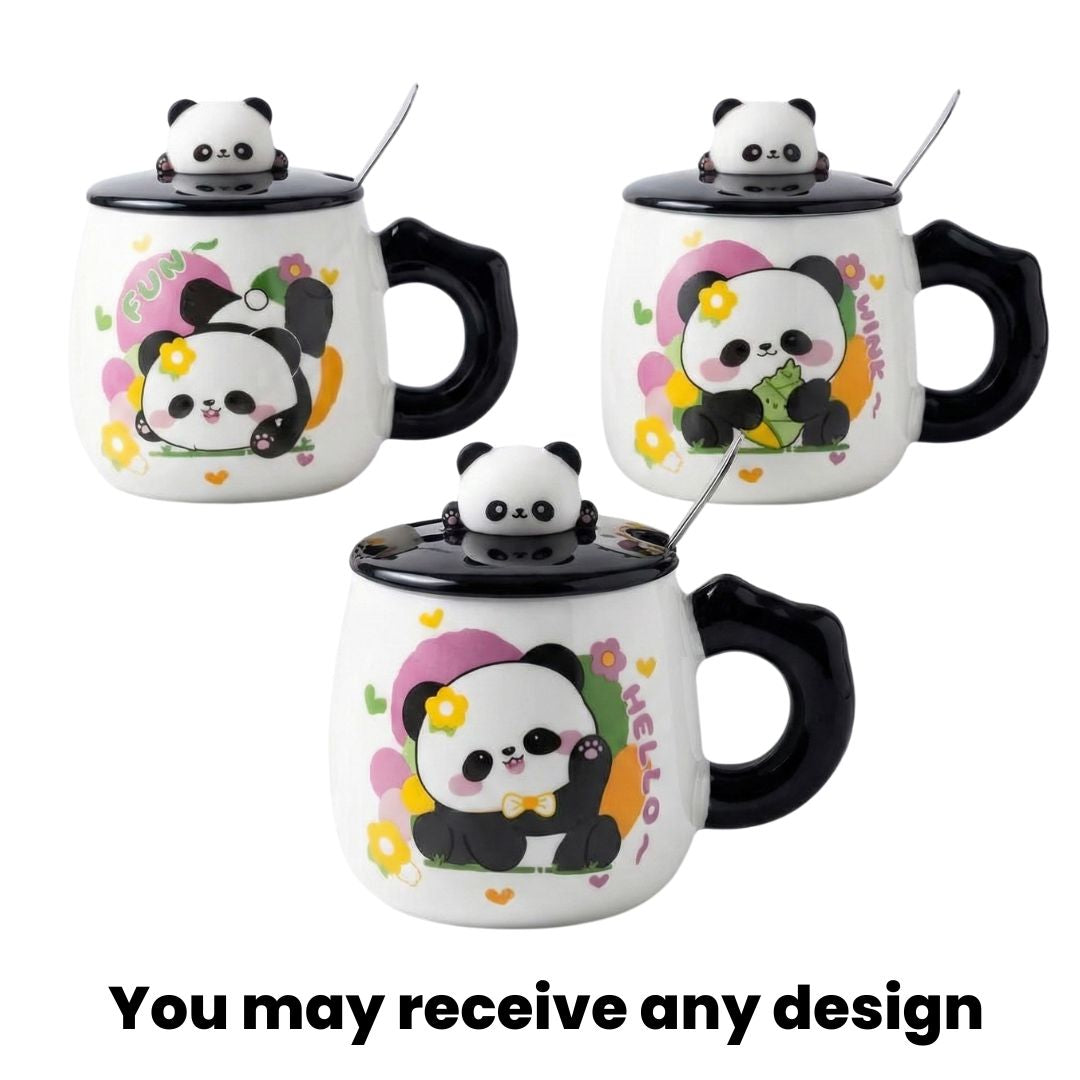 Panda Petals Ceramic Mug (With Spoon and Lid)