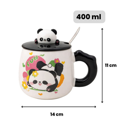 Panda Petals Ceramic Mug (With Spoon and Lid)