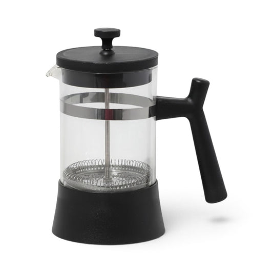 Ayethic 600ml matte black glass French press with a modern angular handle and stainless steel filter