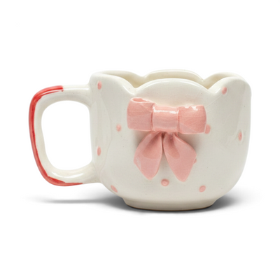 Scalloped Pink Bow Ceramic Mug