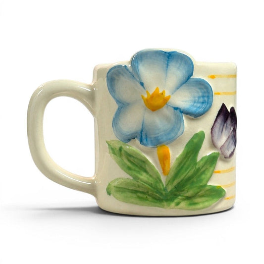 Sculpted Bloom Ceramic Cup - Blue