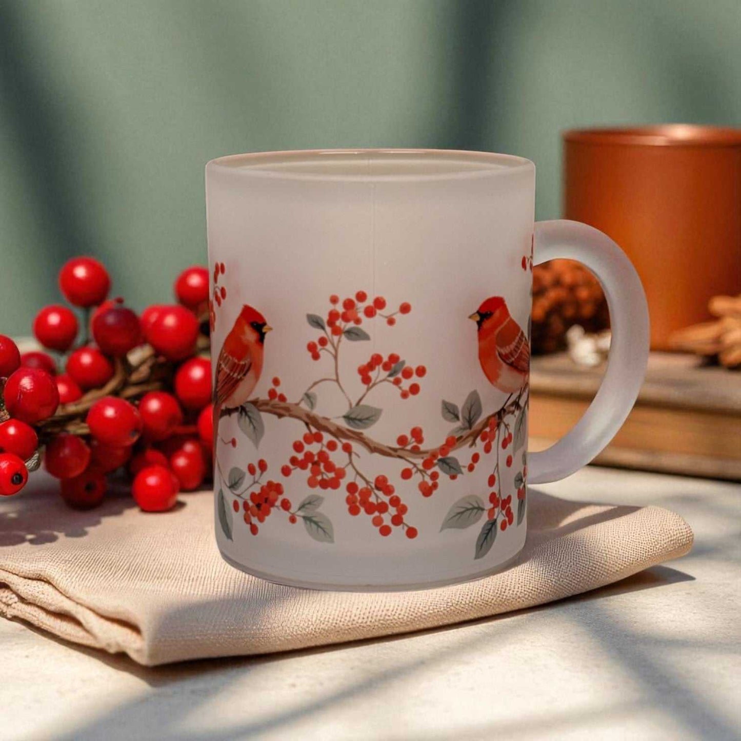 Berry Branch Frosted Glass Mug