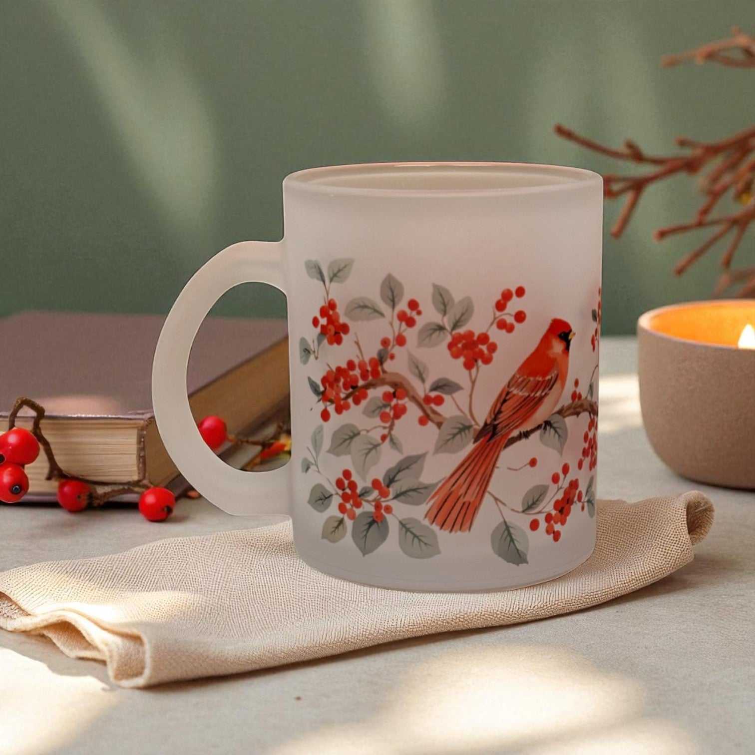 Berry Branch Frosted Glass Mug