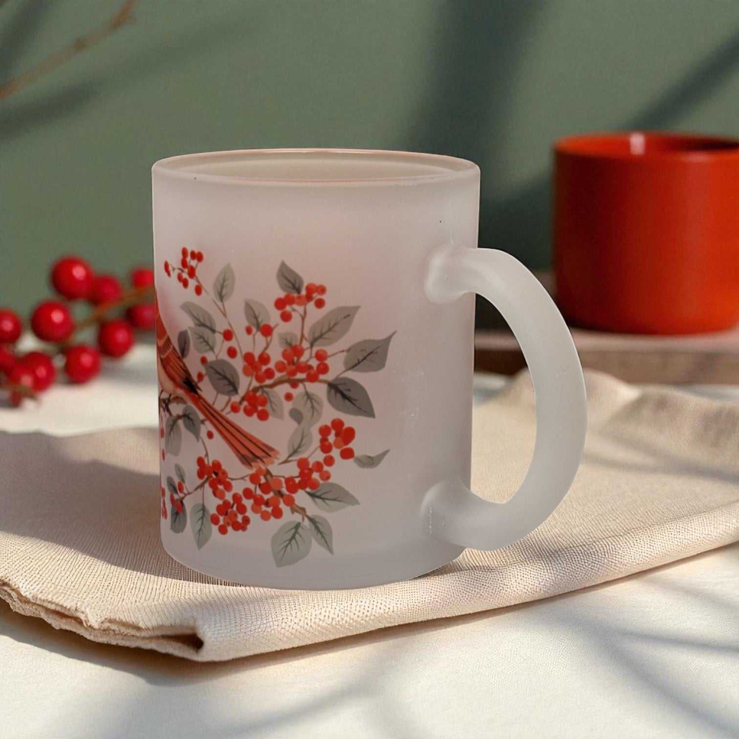 Berry Branch Frosted Glass Mug