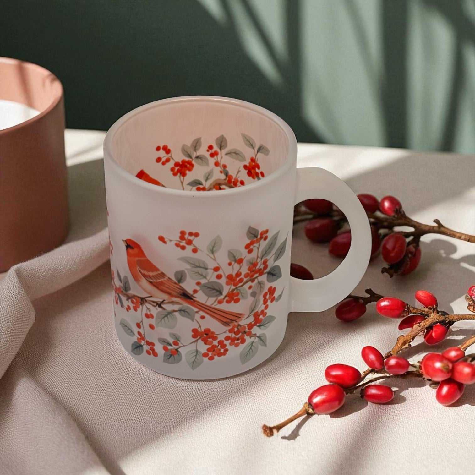 Berry Branch Frosted Glass Mug