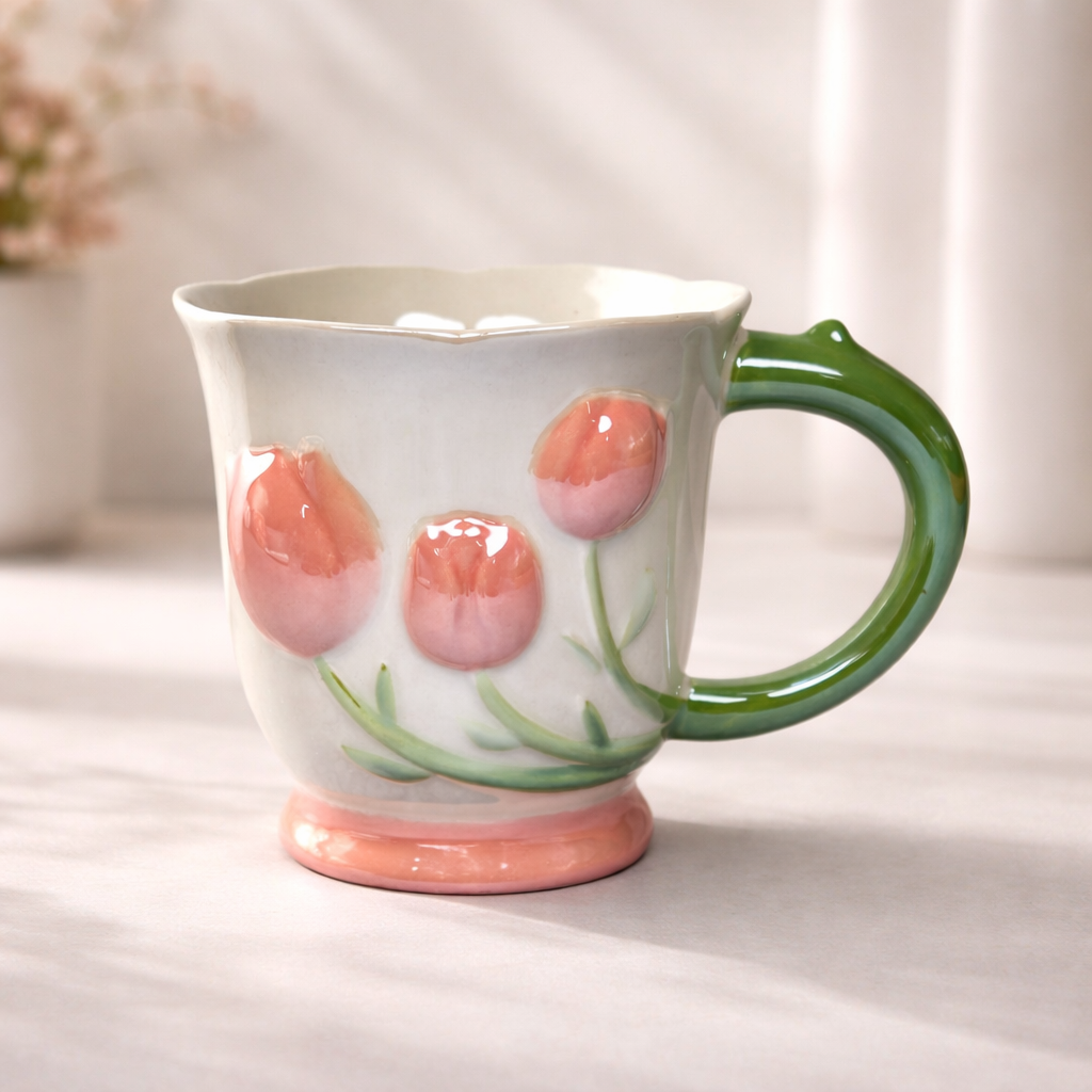 Tulip Buds Ceramic Mug - Red