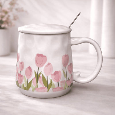 Blush Bloom Ceramic Mug (With Spoon and Lid) - Tulip Rise
