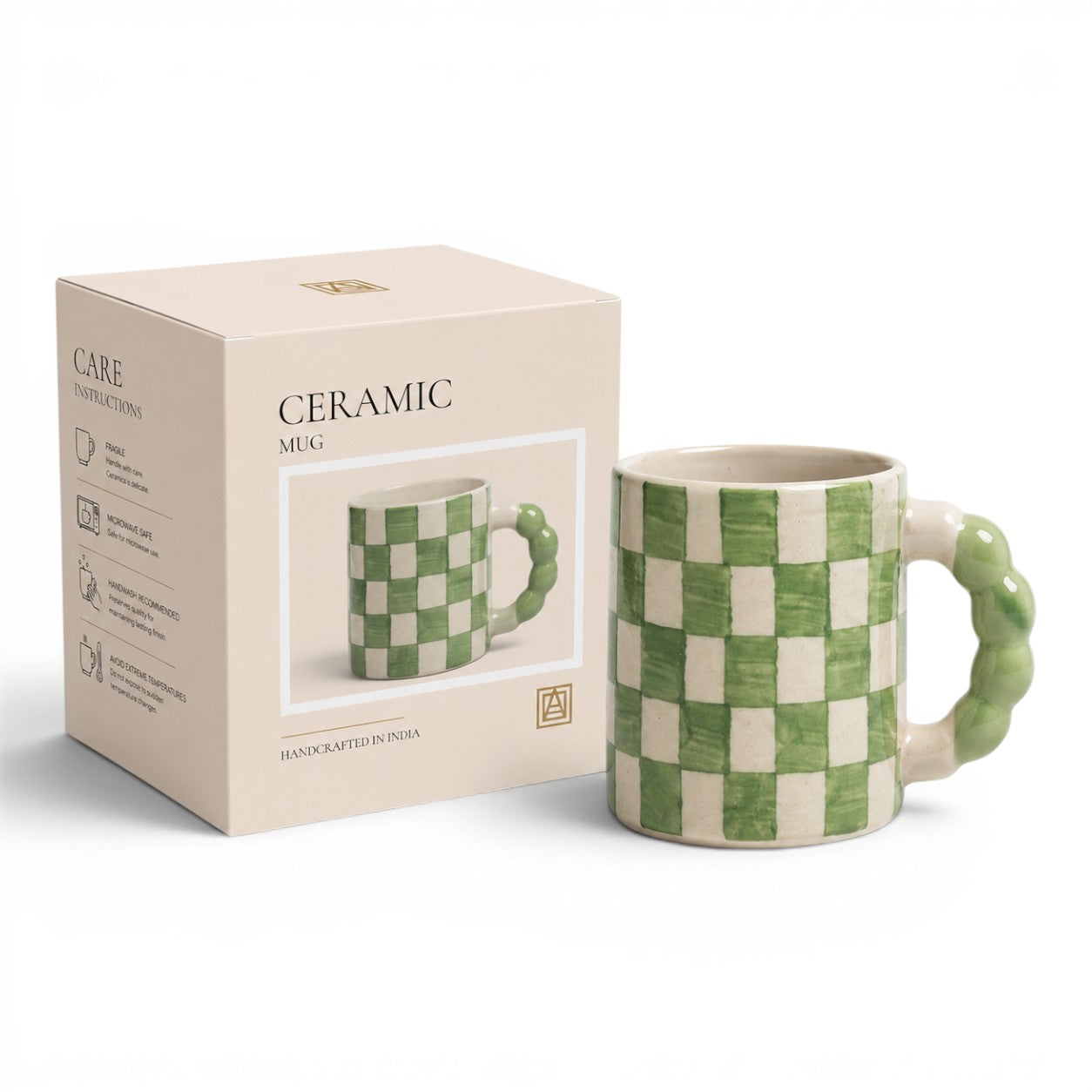 Green Checks Ceramic Mug (Gift Box)