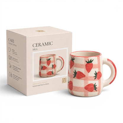 Strawberry Grid Ceramic Mug (Gift Box)