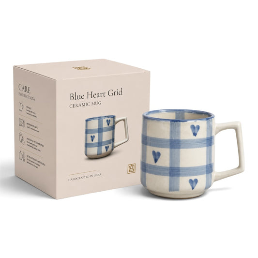 Blue Heart Grid Ceramic Mug (Gift Box)