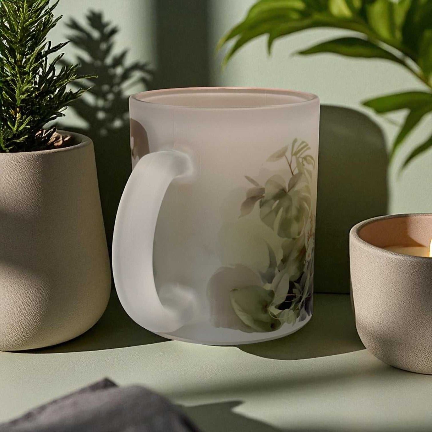 Monstera Calm Frosted Glass Mug