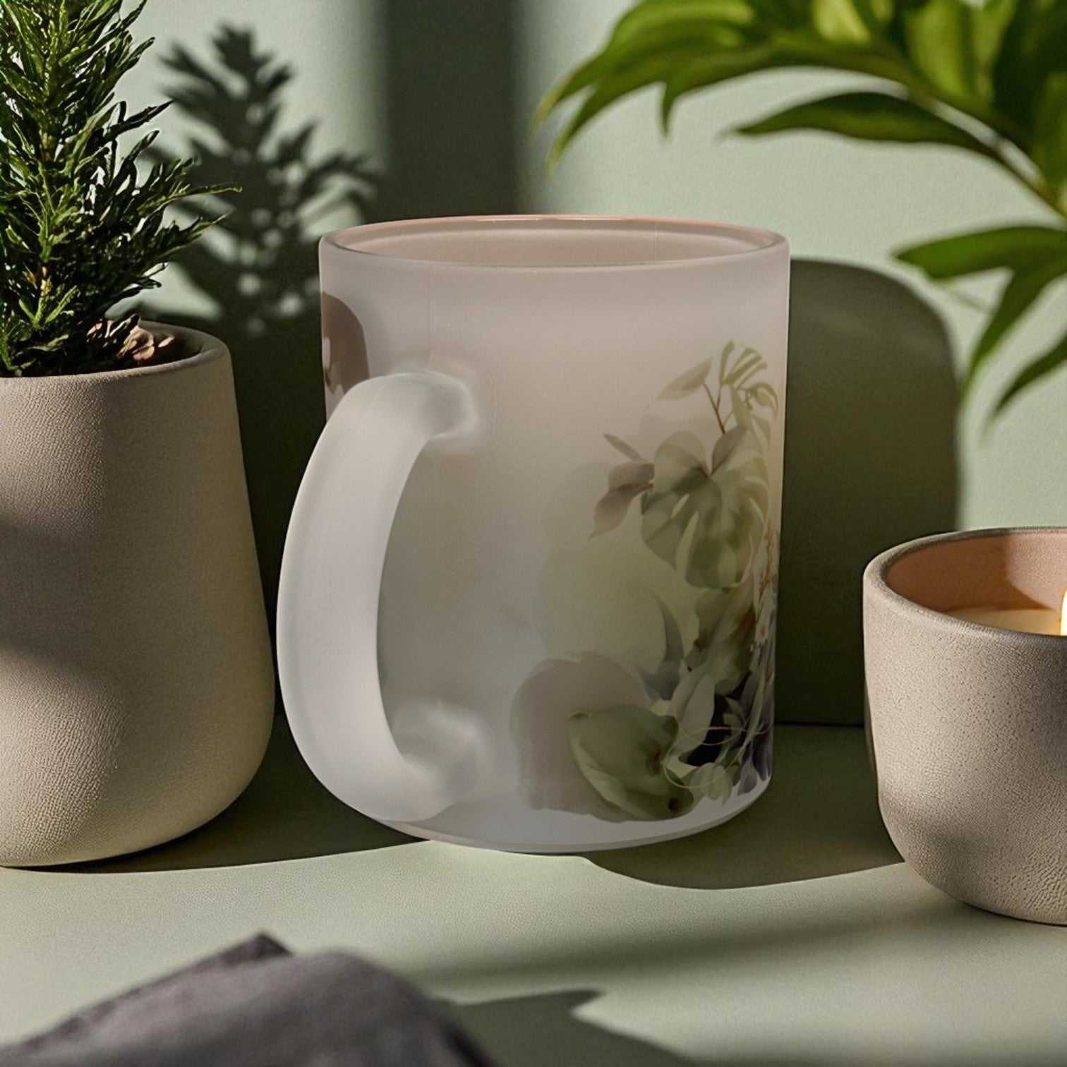 Monstera Calm Frosted Glass Mug