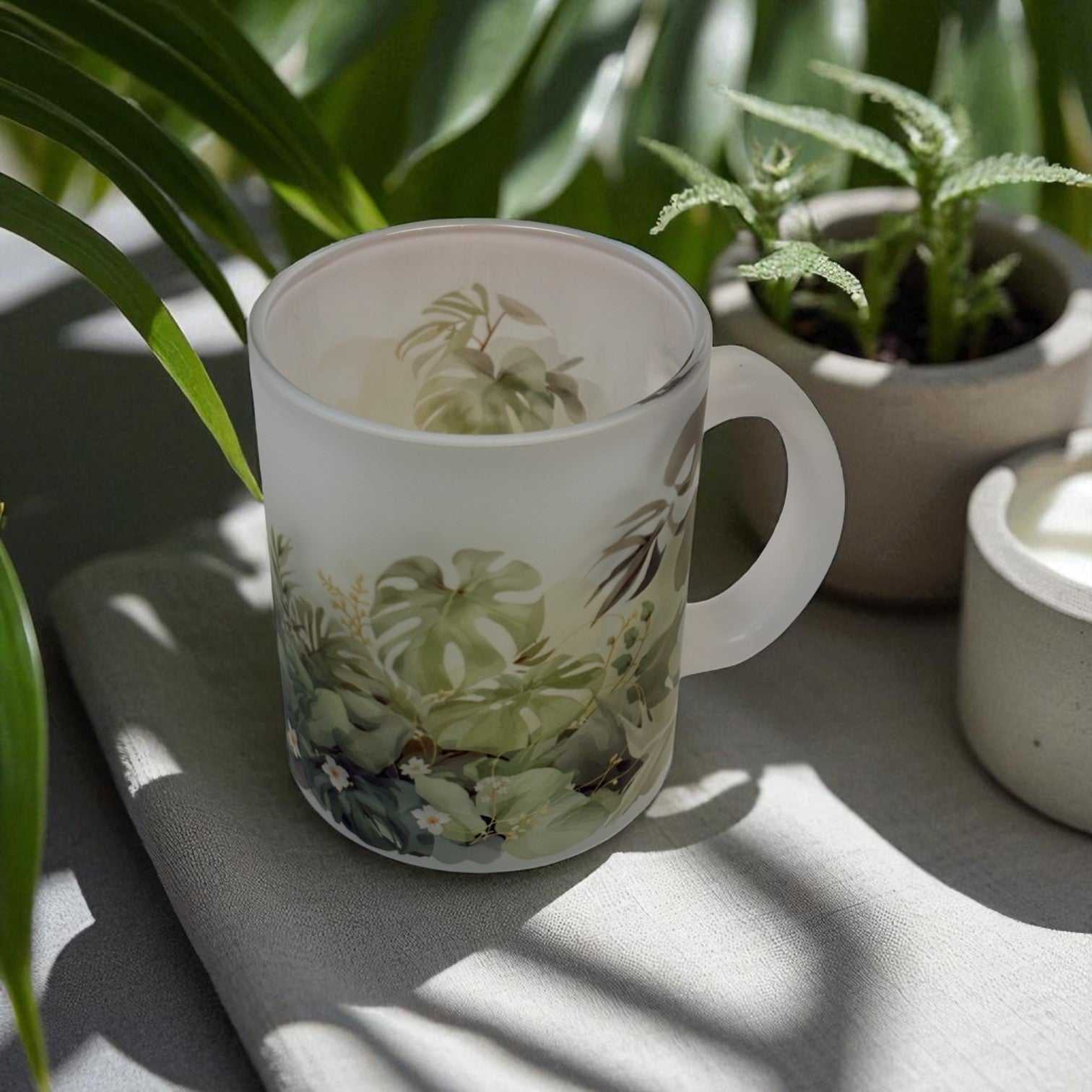 Monstera Calm Frosted Glass Mug
