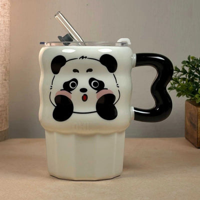 Multipurpose Panda Ceramic Tumbler (With Straw and Lid) - Oh!
