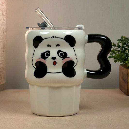 Multipurpose Panda Ceramic Tumbler (With Straw and Lid)