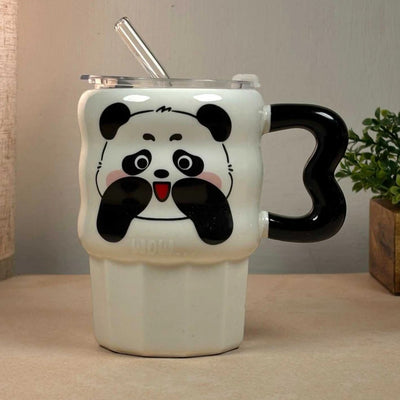 Multipurpose Panda Ceramic Tumbler (With Straw and Lid) - Wow!