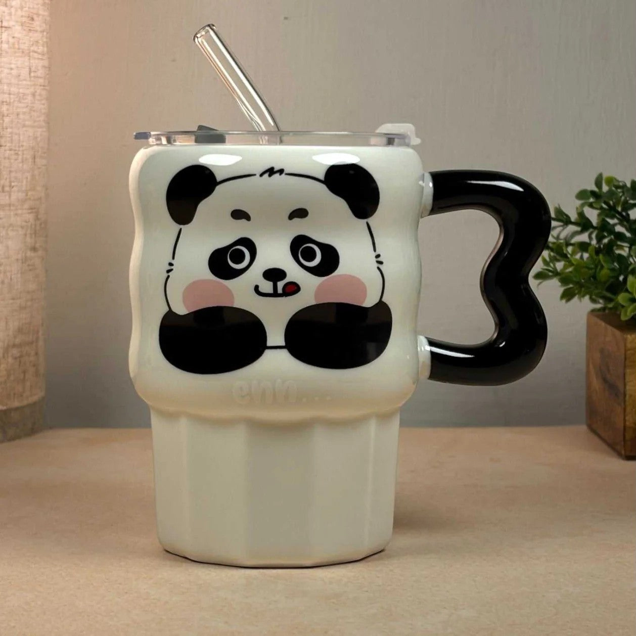 Multipurpose Panda Ceramic Tumbler (With Straw and Lid)