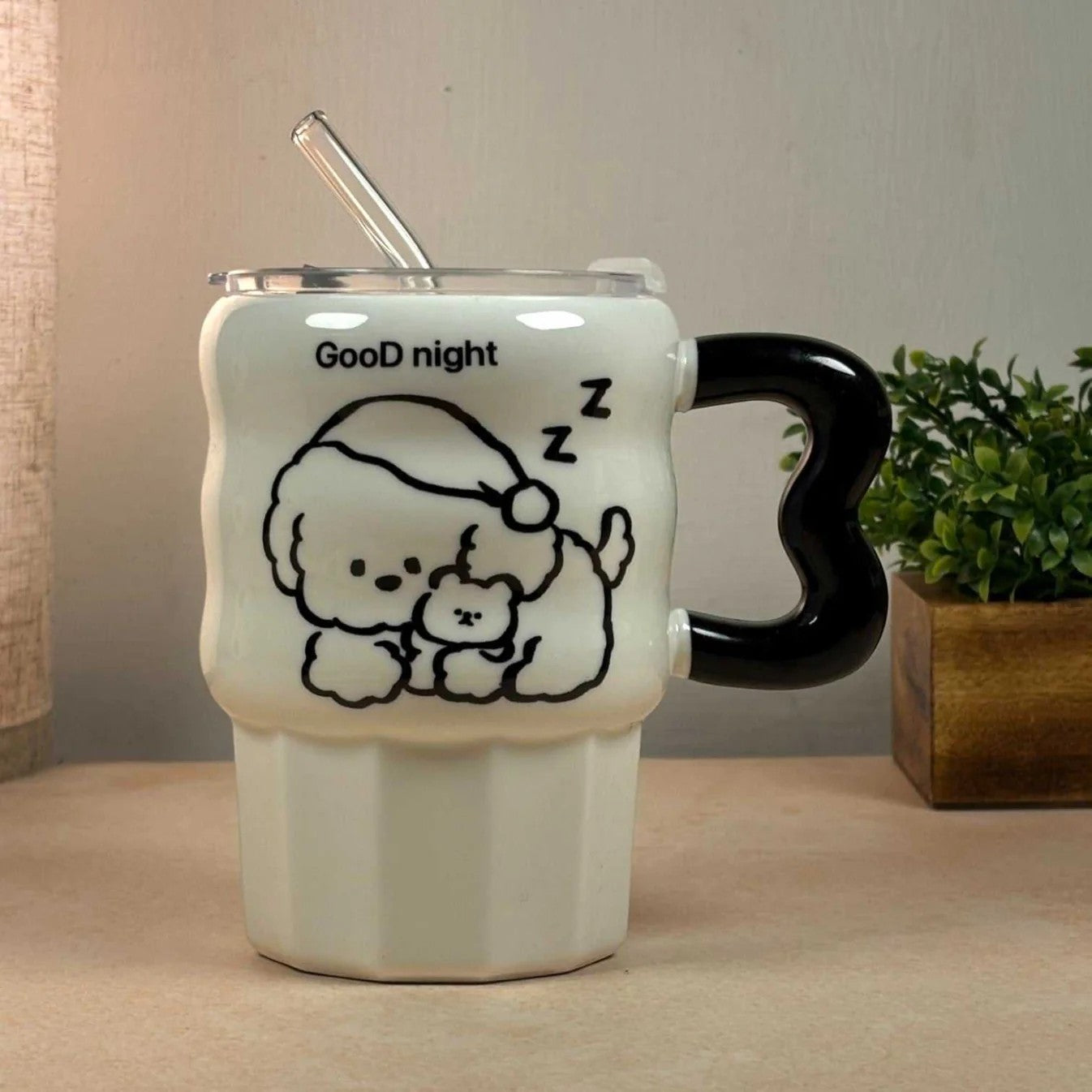 Multipurpose Puppy Ceramic Tumbler (With Straw and Lid)