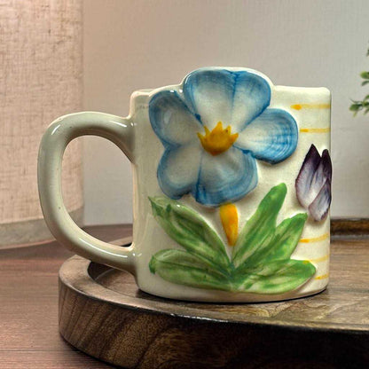 Sculpted Bloom Ceramic Cup - Blue