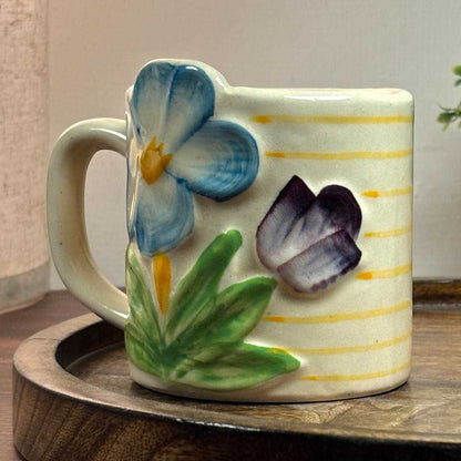 Sculpted Bloom Ceramic Cup - Blue