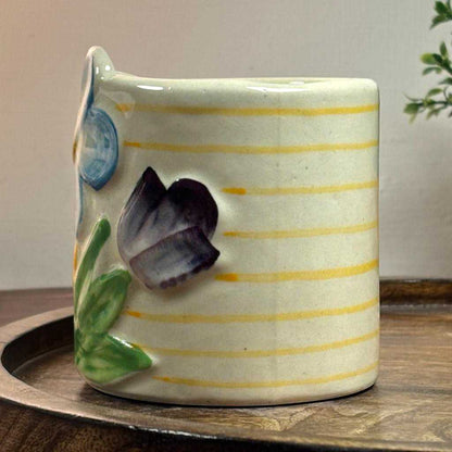 Sculpted Bloom Ceramic Cup - Blue
