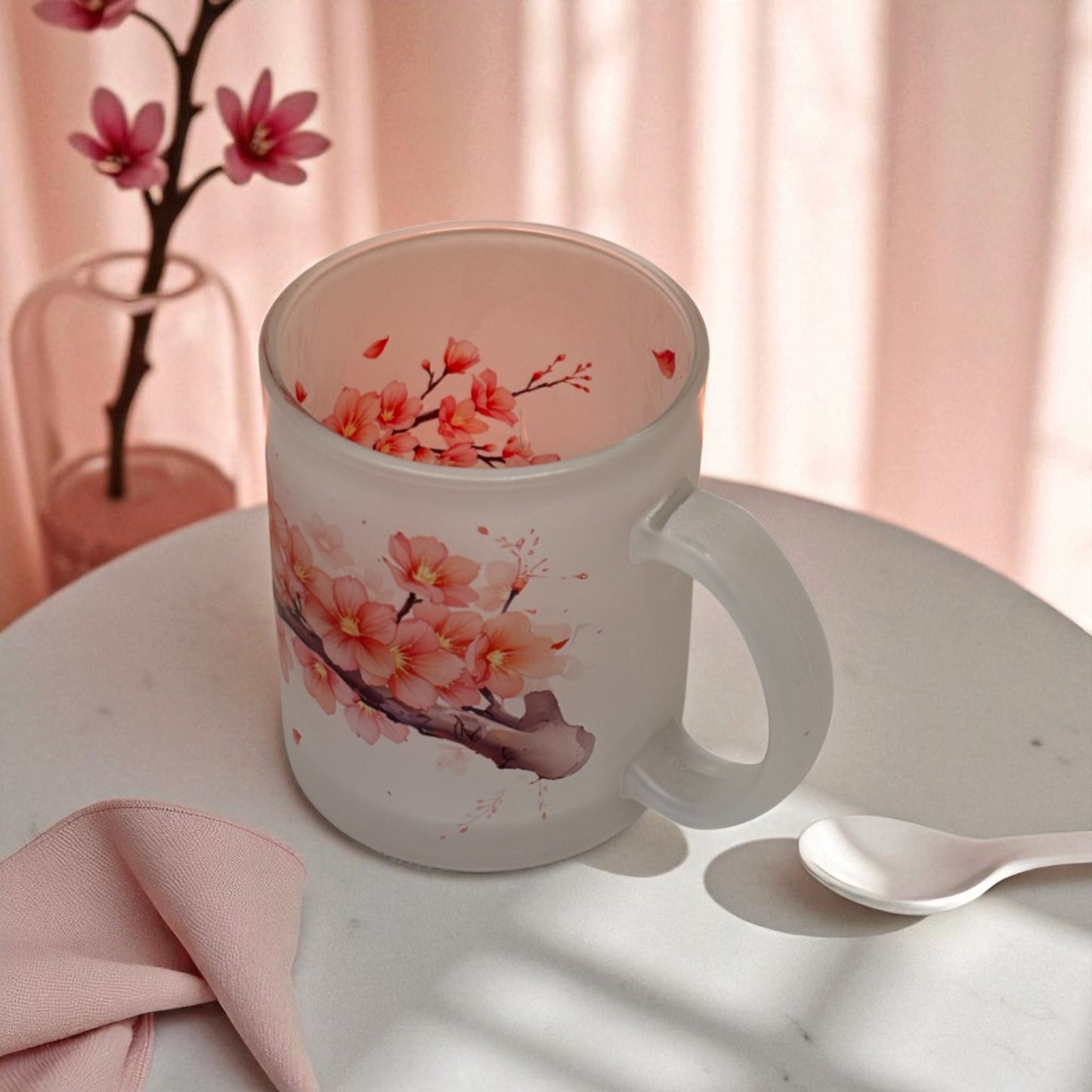 Sakura Drift Frosted Glass Mug