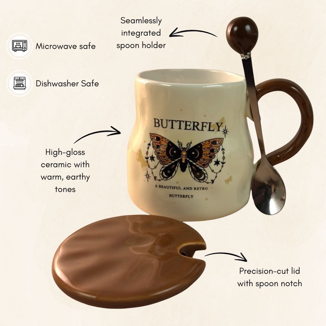 Victorian Flutter Ceramic Mug (With Spoon and Lid)