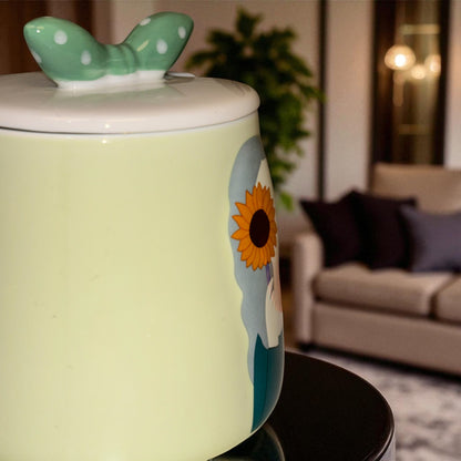 Serene Savage Ceramic Cup (With Spoon and Lid) - Sunflower