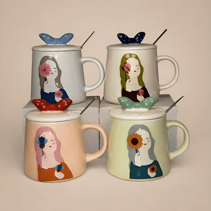 Serene Savage Ceramic Cup (With Spoon and Lid)