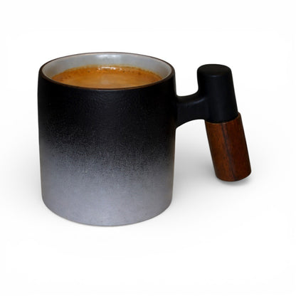 Wabi Fade Demitasse Cup (80 ml Espresso Cup) - Black and White - Wooden Handle