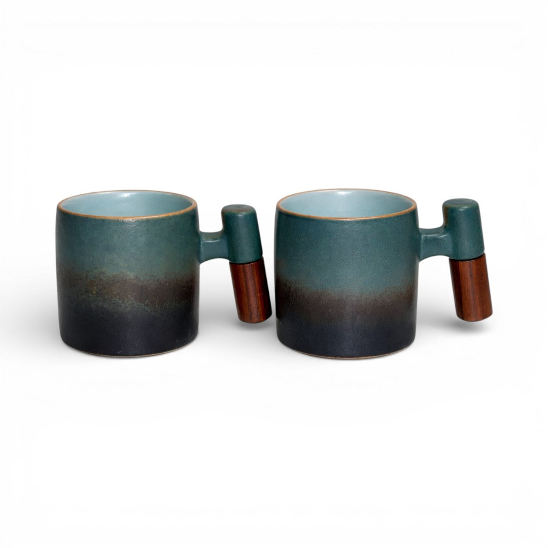 Wabi Fade Demitasse Cup (80 ml Espresso Cup) - Green and Black - Wooden handle