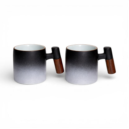 Wabi Fade Demitasse Cup (80 ml Espresso Cup) - Black and White - Wooden Handle