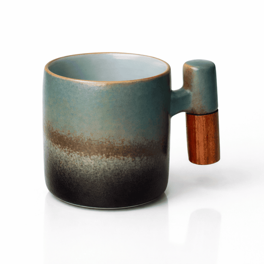 Wabi Fade Demitasse Cup (80 ml Espresso Cup) - Green and Black - Wooden handle