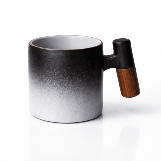 Wabi Fade Demitasse Cup (80 ml Espresso Cup) - Black and White - Wooden Handle